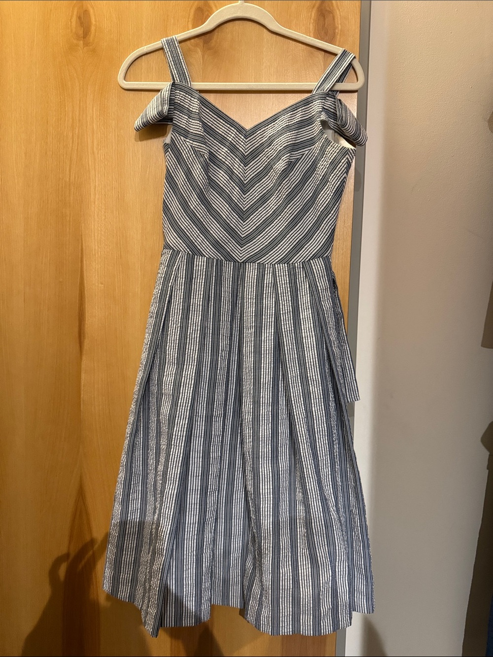 White House Black Market blue and white striped a-line dress